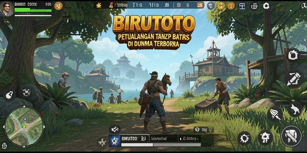 Screenshot gameplay BIRUTOTO menampilkan petualangan seru di dunia terbuka.