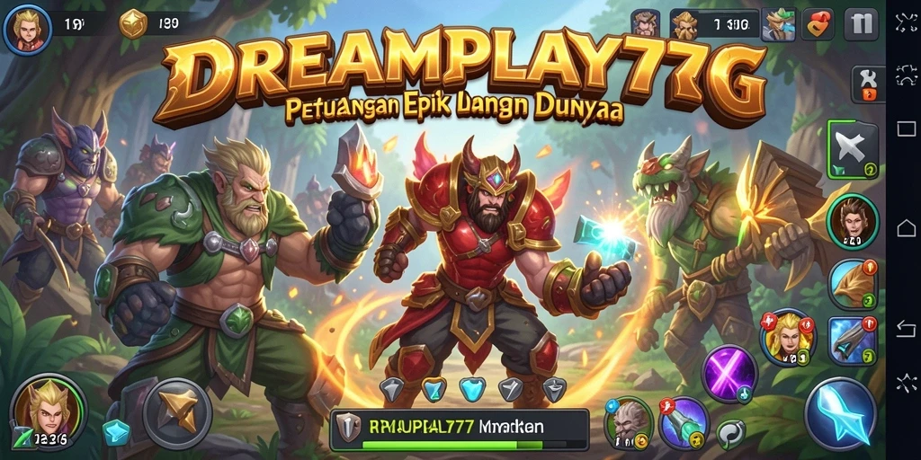 Tangkapan layar utama menunjukkan aksi pertarungan epic dalam <strong>DREAMPLAY77</strong>.