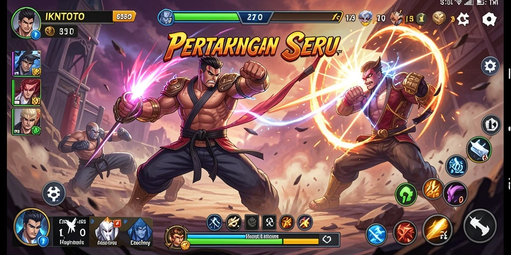 Tampilan gameplay <strong>IKNTOTO</strong> yang intens dan menegangkan di arena pertarungan.