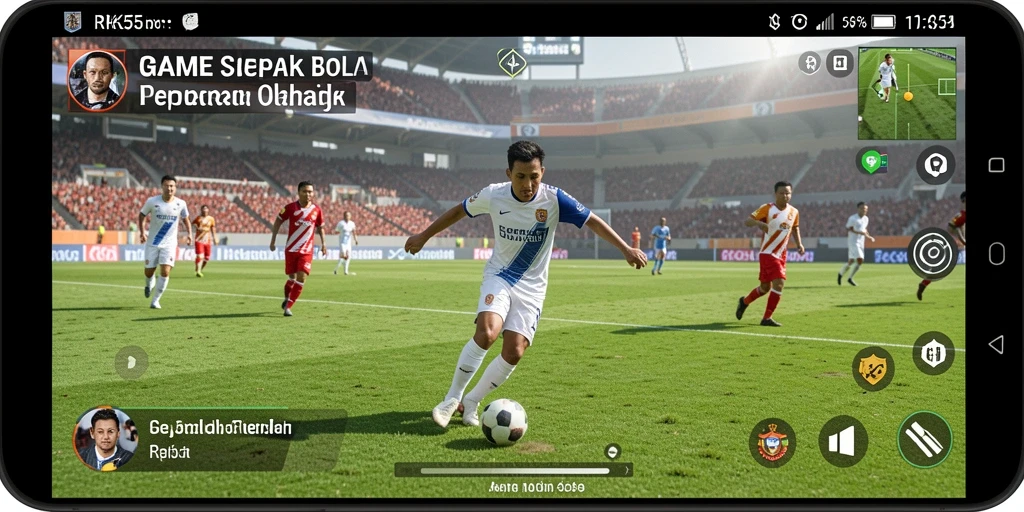 Screenshot gameplay RK55 yang menampilkan aksi pertandingan sepak bola.